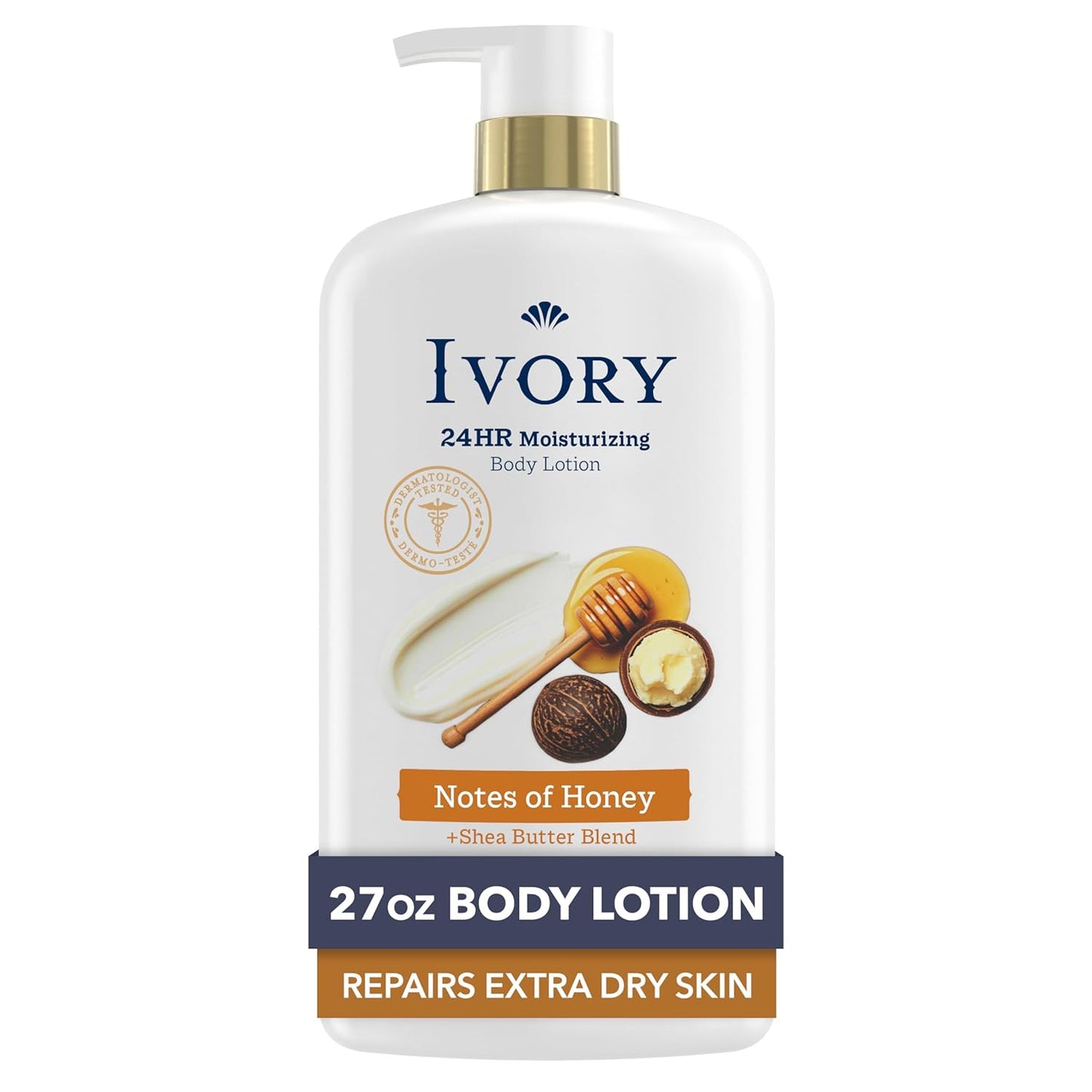 **Ivory Hand & Body Lotion - 24hr Moisturizing Formula for Extra Dry Skin | Lightweight, Honey Scent, 27 fl oz**