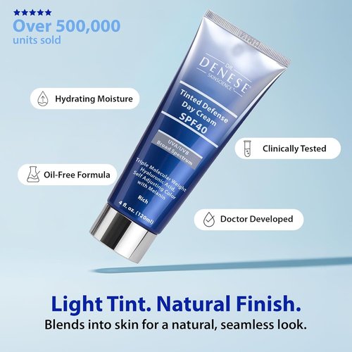 Dr. Denese SPF 40 Defense Day Cream - Tinted Moisturizer & Daily Sunscreen for Radiant Skin | 4 oz, Antioxidant BB Cream