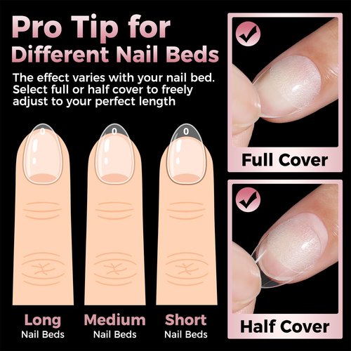 Luckyfairy Extra Short Almond Nail Tips, 240pcs Soft Gel Pre-Shaped Acrylic Fake Nails, Half Matte Full Cover Clear Gelly Press on Flase Nail Tips for Extension Nail Manicure Home DIY 12 Sizes