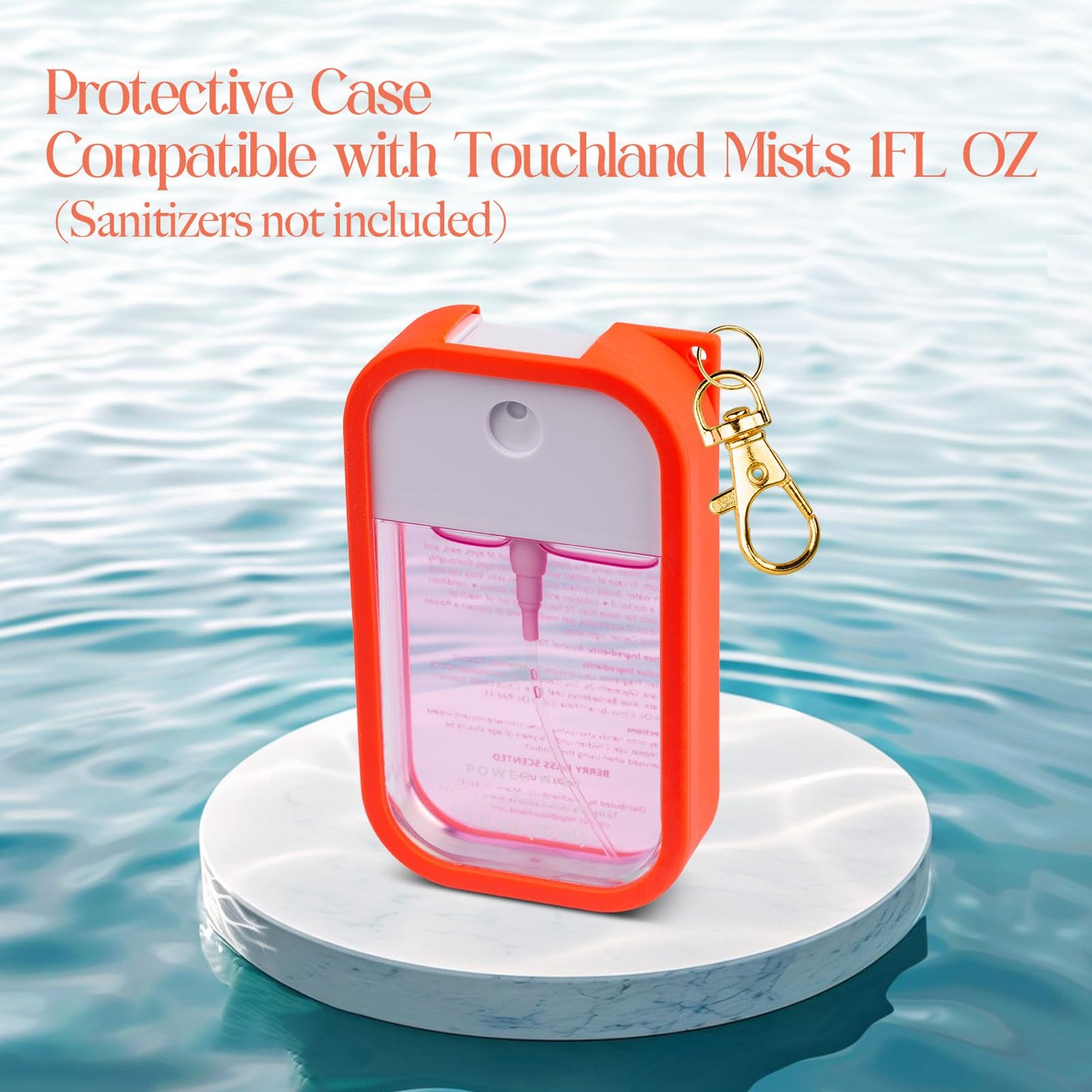 TERPINK Silicone Case Compatible with Touchland Hand Sanitizer Spray, Protective Case with Keychain for Power Mist and Glow Mist 1 fl oz, Hand Sanitizer Spray Accessory (Orange, 1 Pack)