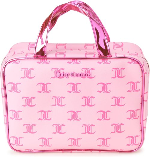 Juicy Couture Pink Makeup Bag - Stylish Cosmetics Organizer with Shiny Trim for Travel Essentials