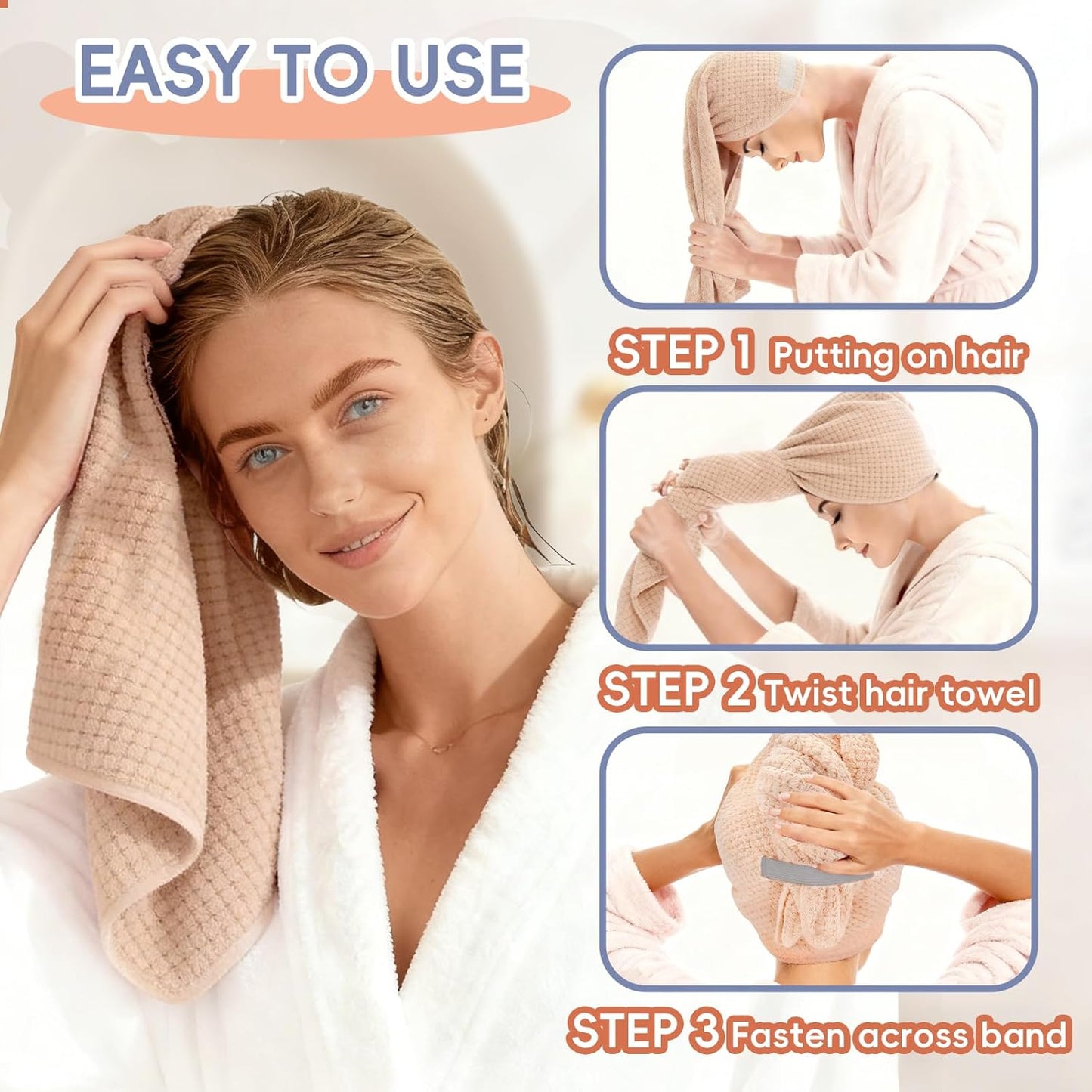 Skiennix Large Microfiber Hair Towel - Super Soft & Quick Dry for Curly Hair | 24''x40'' (Pink)