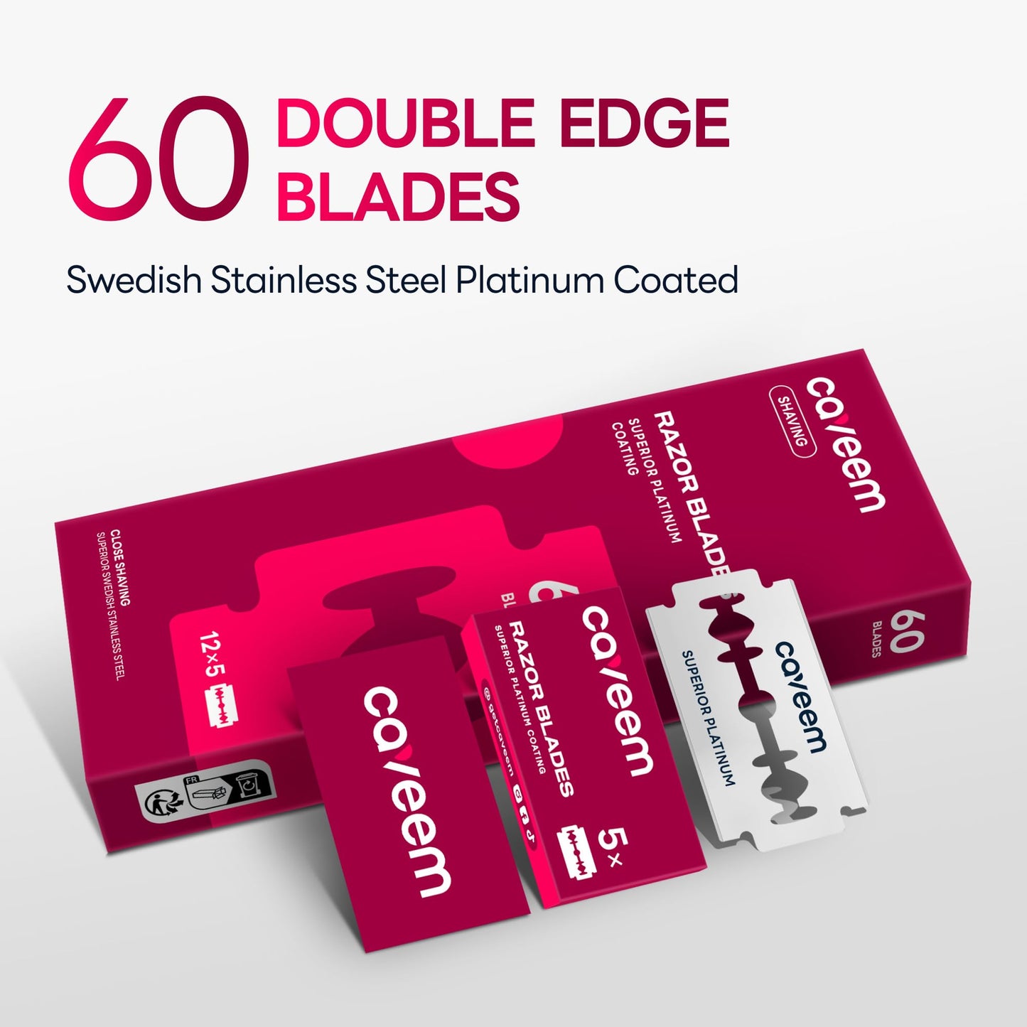CAVEEM 60 Count Double-Edge Safety Razor Blades, Replacement Razor Refills for Shaving, Stainless Steel Blades for All Standards Double-Edge Razor