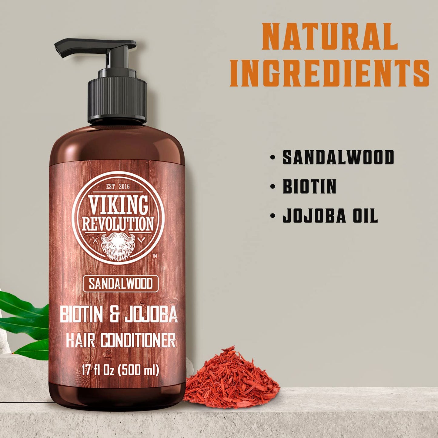 Viking Revolution Sandalwood Conditioner - Natural Men's Hair Care with Biotin & Jojoba Oil (17 Oz)