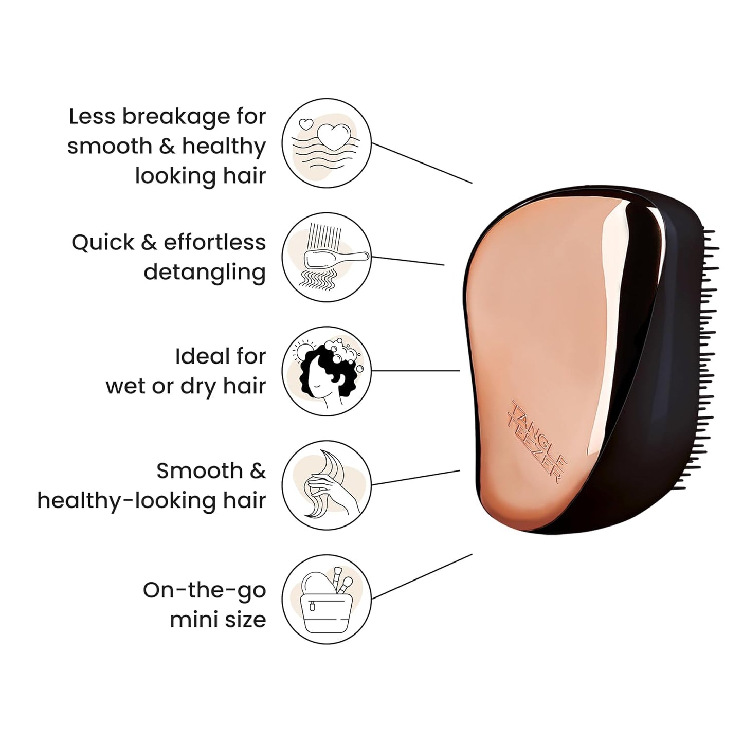 Tangle Teezer Compact Styler Detangling Hairbrush - Rose Gold & Black | Perfect for All Hair Types