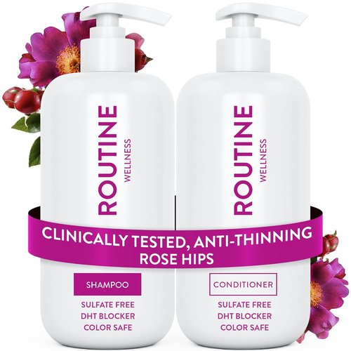 Routine Wellness Anti-Thinning Shampoo & Conditioner Set - Biotin DHT Blocker for Thinning Hair | Color Safe, Pack of 2