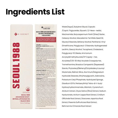 K-SECRET SEOUL 1988 Retinal Advanced Shot – Formulated with 22,275 Spicules and Advanced Retinal Liposome 12% | Fine Lines and Skin Texture Care Serum | Korean Skincare, 15ml / 0.51 fl oz