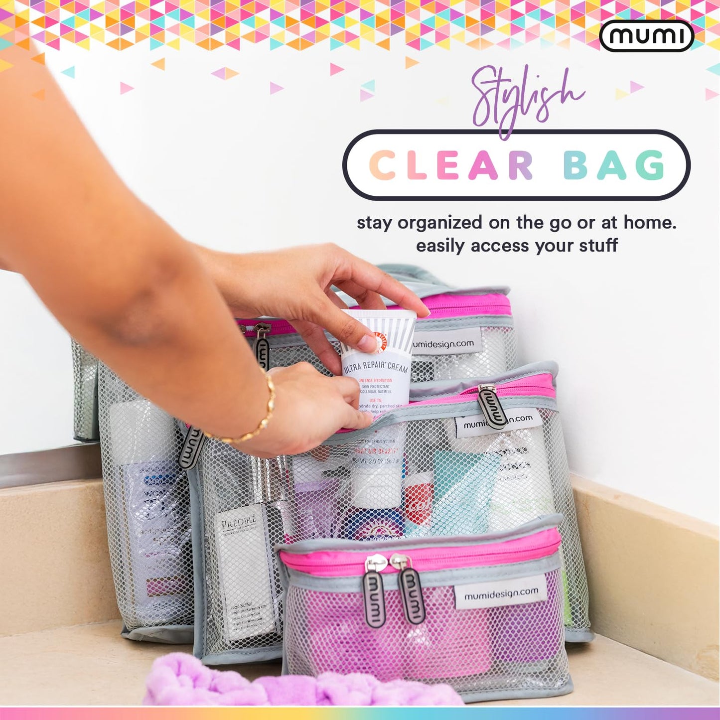 MUMI Travel Toiletry Bag Set of 3 – Water-Resistant Toiletry Bags for Women & Men – Clear Bags for Toiletries, Skincare, Makeup & Travel Essentials – Lightweight, Durable & Portable Organizer - Aqua