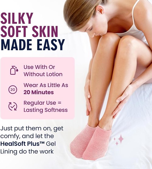 Dr. Frederick’s Moisturizing Gel Socks - Ultimate Dry Feet & Cracked Heel Relief - Plush Pink with Mango & Shea Butter