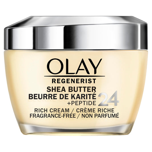 Olay Regenerist Shea Butter + Peptide 24 Rich Cream Face Moisturizer, Fragrance Free, 1.7 oz (48g)
