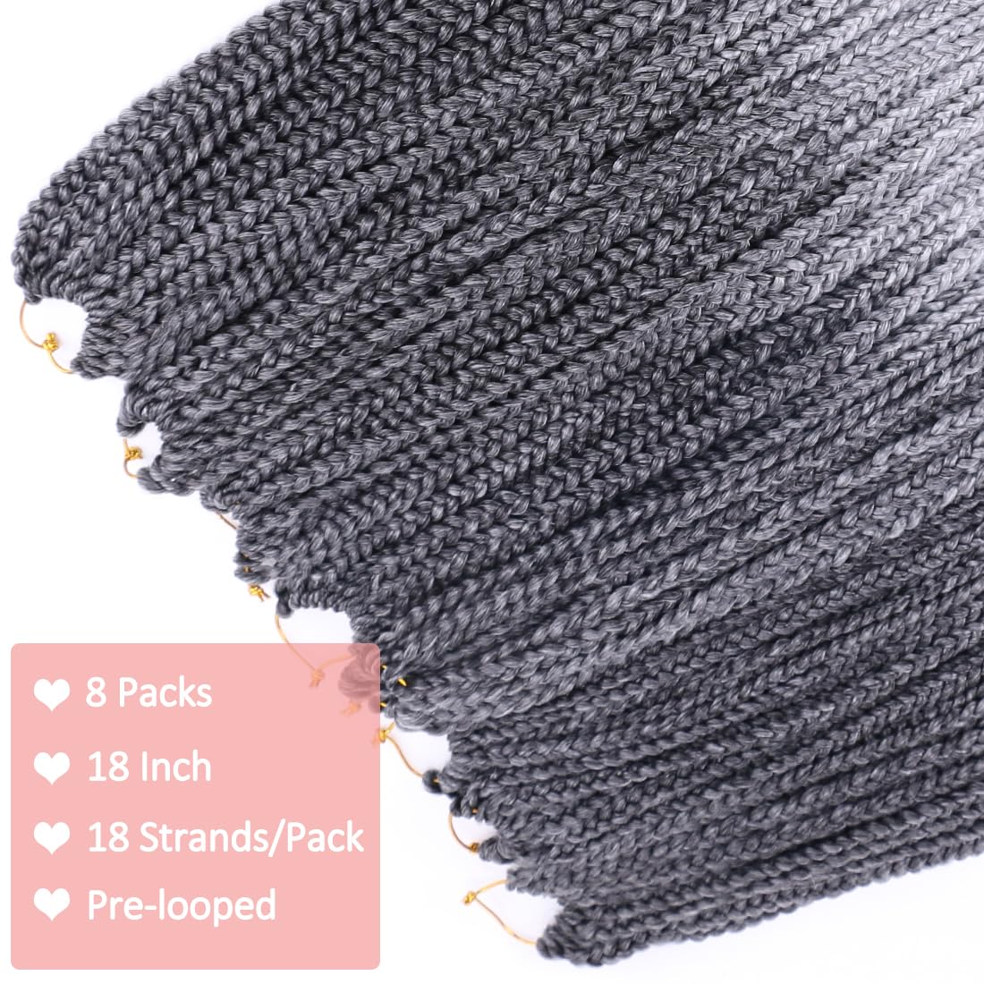 8 Packs Goddess Crochet Braids Pre looped Box Braid Crochet Hair for Black Women 18 Inch Silver Gray 3x Knotless Crochet Box Braids Straight Braiding Hair(Tgrey#)