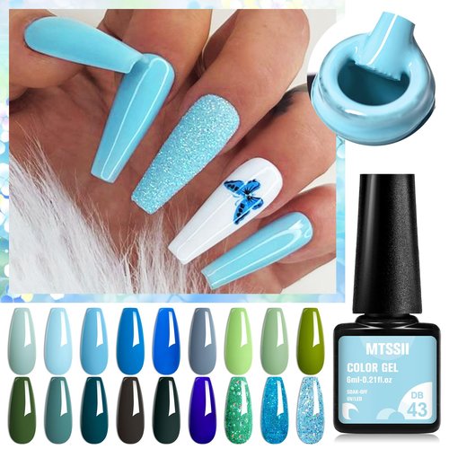 MTSSII 18 PCS Gel Nail Polish Set, Green Blue Gel Nail Polish Soak Off UV Polish For All Season Nail Art Salon Or Home Gift For Women