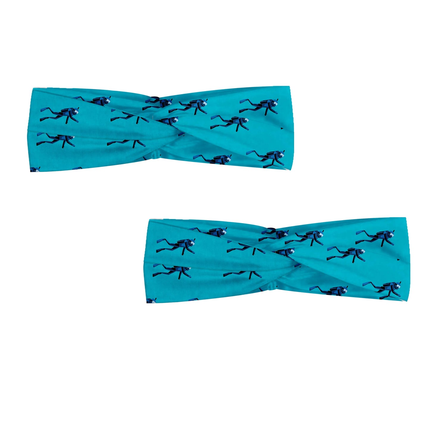 Lunarable Scuba Headband Set of 2, Repeating Diving Man Nautical Pattern, Elastic and Soft Women's Bandana for Sports and Everyday Use, XS-S, Sea Blue Night Blue