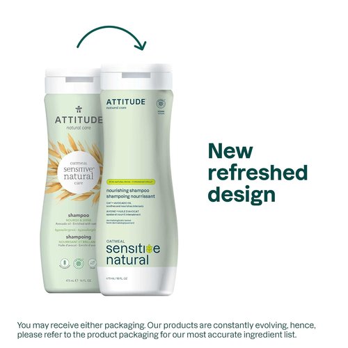 ATTITUDE Hair Shampoo for Sensitive Dry Scalp, EWG Verified, Soothing Oat, Dry and Damaged Hair, Naturally Derived Ingredients, Vegan and Plant-Based, Nourishing, Avocado Oil, 16 Fl Oz