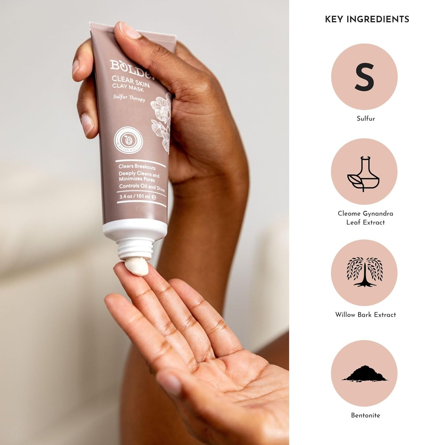 BOLDEN Clear Skin Clay Mask - Deep Pore Cleansing with Sulfur | Oil Reducer for Sensitive Skin | 3.5 fl oz
