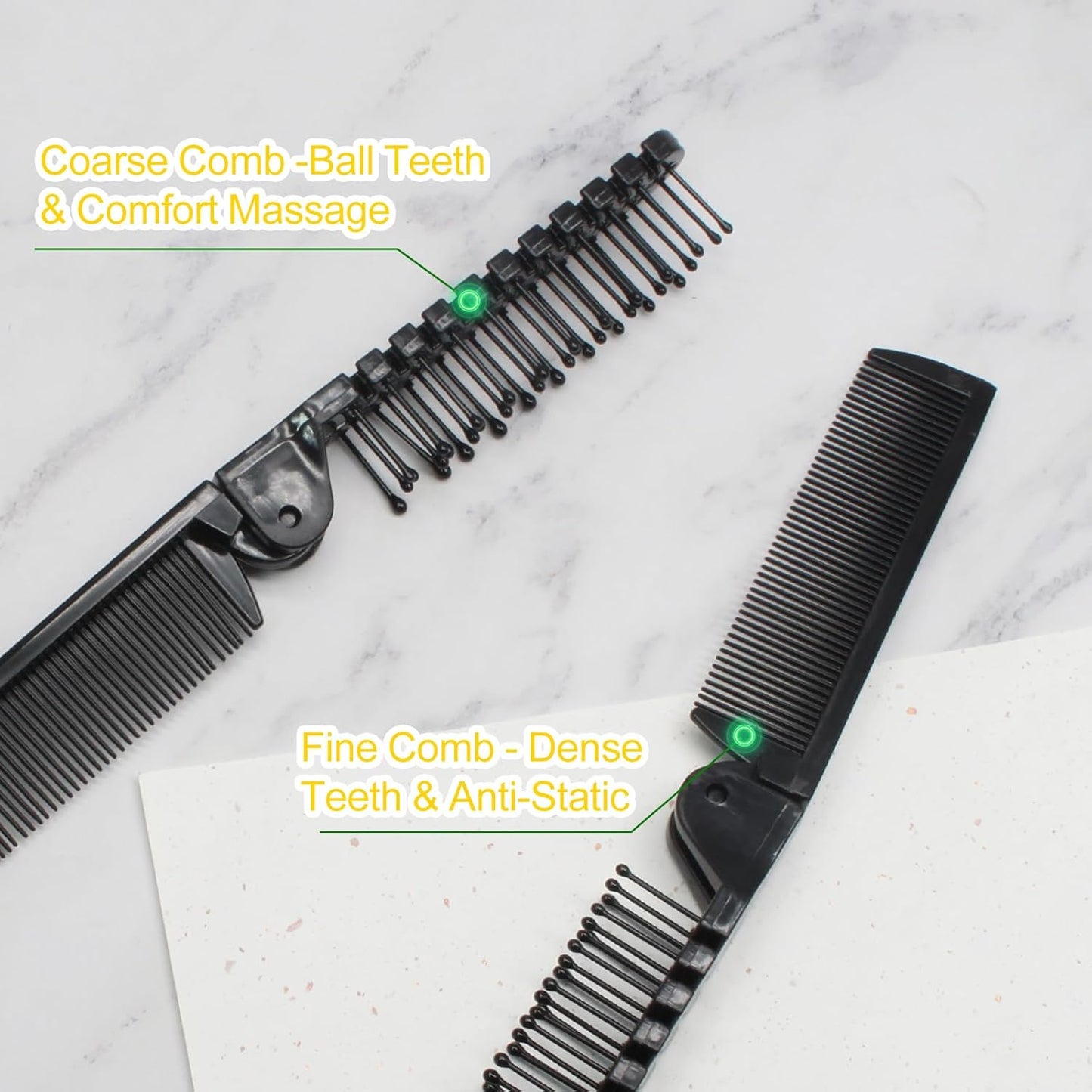 Skiennix Portable Travel Folding Hair Comb - Mini Pocket Anti-Static Brush for Men & Women | 12 Pcs Black