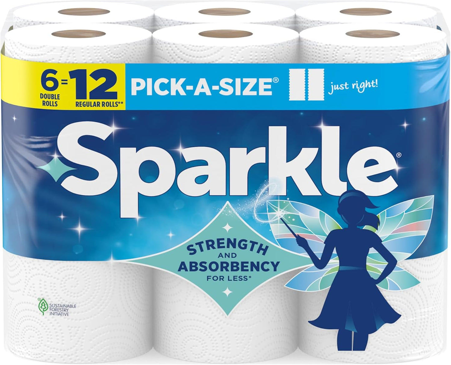 Sparkle Paper Towels - Strong 2-Ply Pick-A-Size Rolls | 6 Double Rolls (660 Sheets) for Kitchen Cleanup