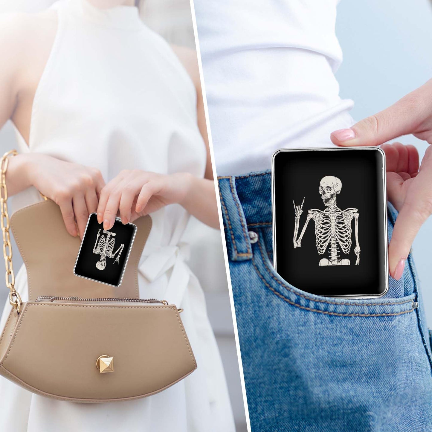 dcdcee Pocket Mirror, Small Travel Mirror with Magnification, Portable Double-Sided Magnifying Cosmetic Mirror for Daily (Skull)