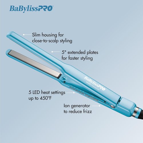 BabylissPRO Nano Titanium Hair Straightener - Professional Ionic Flat Iron for All Hair Types