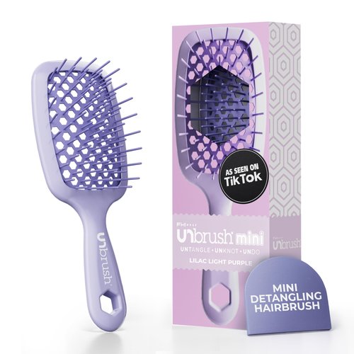 FHI Heat UNbrush Mini Detangler Brush for Pain-Free Brushing on All Wet or Dry Hair Types — Durable Duoflex Anti-Static Bristles, Lightweight Handle, Vented Mini Hair Brush, Lilac Light Purple