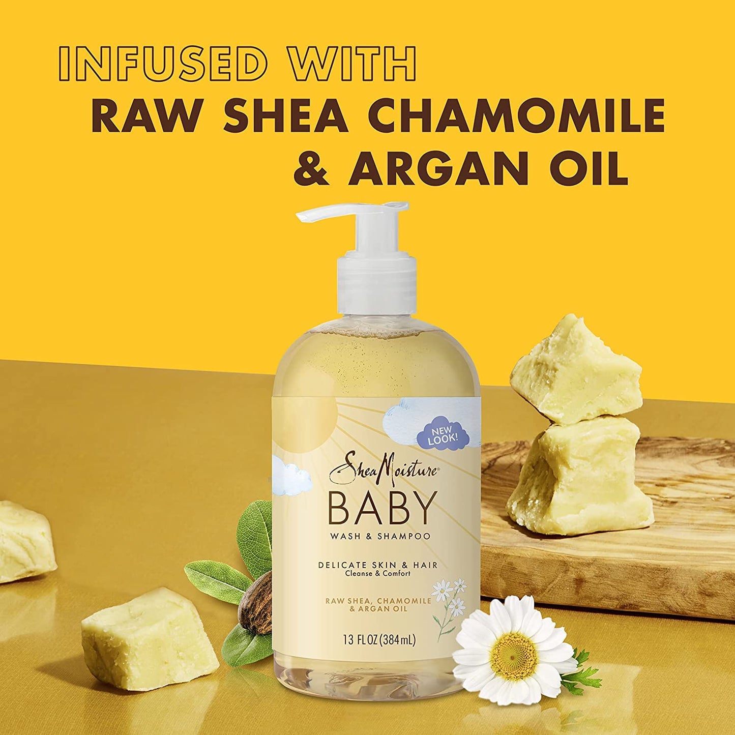 SheaMoisture Baby Wash & Shampoo - Raw Shea, Chamomile & Argan Oil for All Skin Types | 13 oz Gold