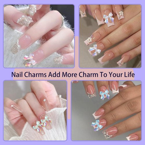 3200Pcs Nail Bow Charms Resin Jelly Rhinestones for Crafting, Multicolor Flatback Rainbow Gems, Bedazzling Crystal 3D Flowers with 3Pcs 10ml B7000 for DIY Crafts Clothing Shoes Nail Art