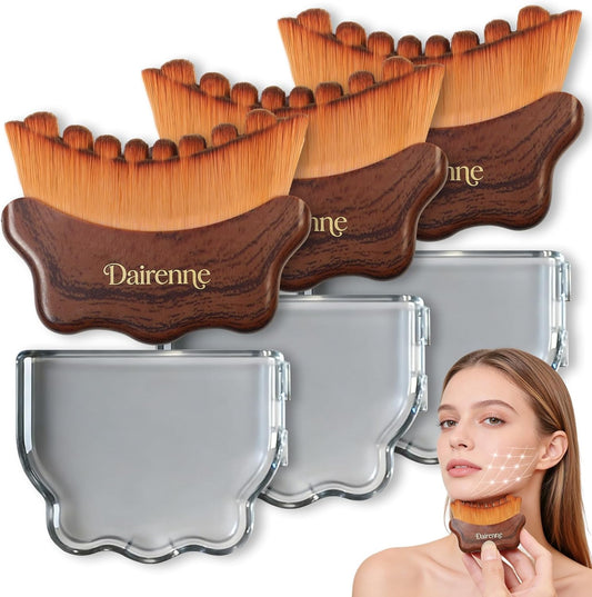 Skiennix Lymphatic Contour Face Brush Set - Sculpting & Anti-Puffiness Tool | Ultra Soft Dry Brush for Jawline Massage & Drainage | Ergonomic Design (Brown)