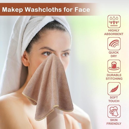Nugilla Makeup Remover Cloth - Reusable Microfiber Towels, Fast-Drying 12x12 Inch, 6 Pack in Brown