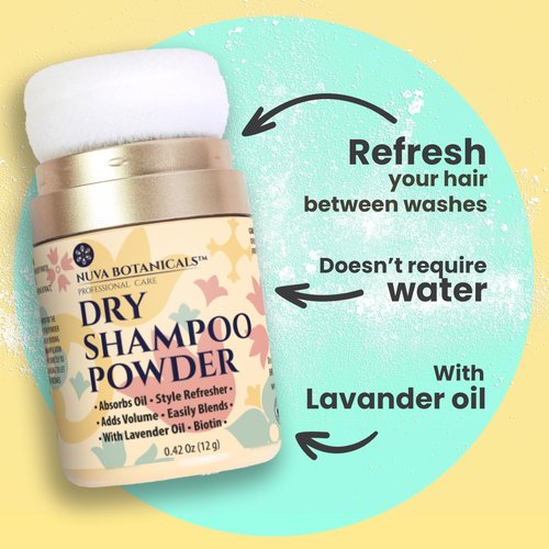 Nuva Botanicals Non Aerosol Dry Shampoo Powder with Biotin - Lavender Extract and Korean Ginseng - Volumizing Travel Size (0.42 oz) - Gifts for Her