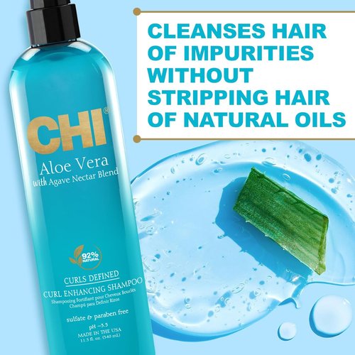 CHI Aloe Vera Curl Enhancing Shampoo - Gently Cleanses & Boosts Moisture for Curly Hair | 11.5 Oz