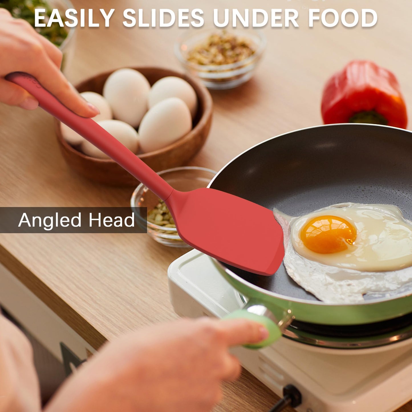 Coukre 2 Pack Silicone Spatula Set, High Heat Resistant, BPA Free Kitchen Spatula, Solid & Slotted Turner for Non-Stick Pans, Sautéing, and Flipping (2, AquaGreen)