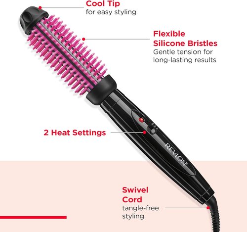 REVLON Heated Hair Styling Brush - Silicone Bristles for Fast Volume & Smooth Styles | 1" Barrel (Black/Pink)