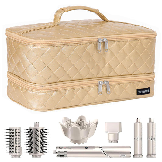 ZRRAJOY Double Layer Storage Case For Shark Flexstyle, Travel Carrying Case For Shark 430/440 Flexstyle, Organizer Bag For Shark Flexstyle/Dyson Airwrap Styler Attachments (Gold)