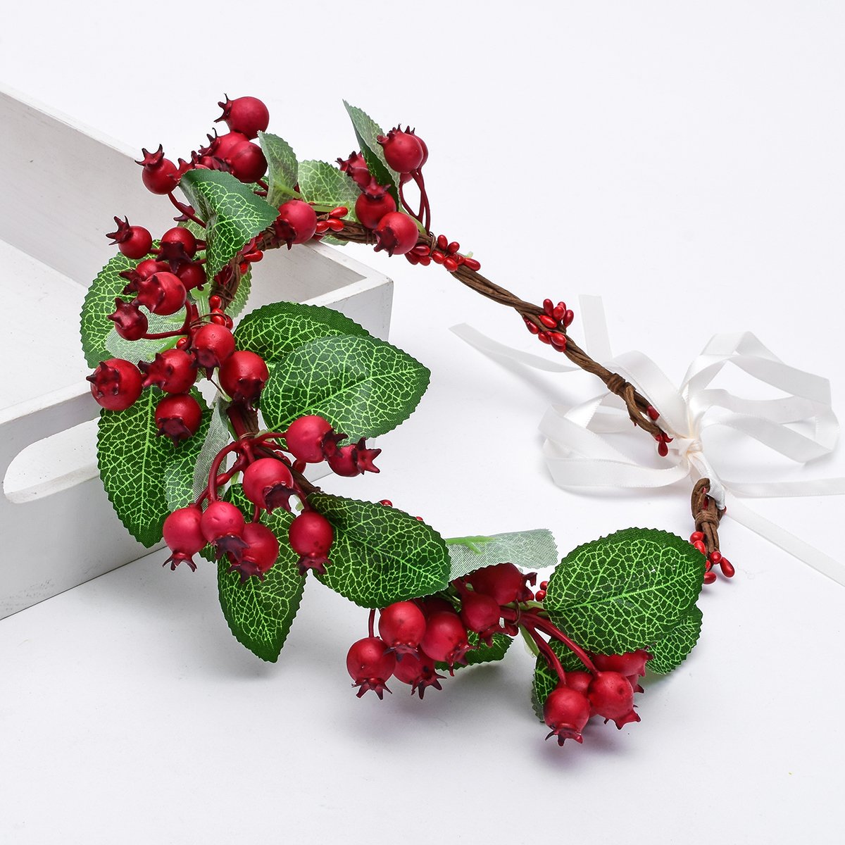 Floral Fall Flower Crown Vintage Nature Berries Festival Woodland Wedding Headband HD-02 (Christmas Red)