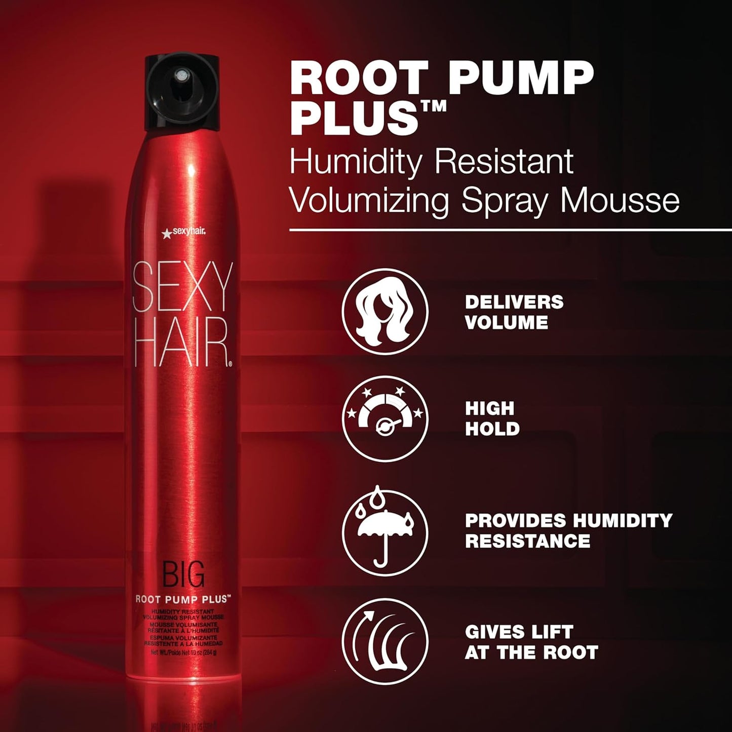 SexyHair Big Root Pump Plus Volumizing Spray Mousse - High Hold & Humidity Resistance | 72-Hour Volume
