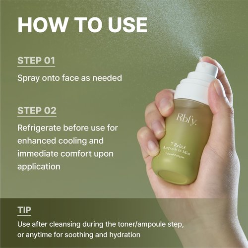 Rbfy. 7 Relief Ampoule In Mist – Calming & Hydrating Face Spray with 7 Herbal Blend and Panthenol for On-the-Go Refresh and Glowing Skin, Even Over Makeup | Vegan Korean Skincare (1.69 fl. oz)