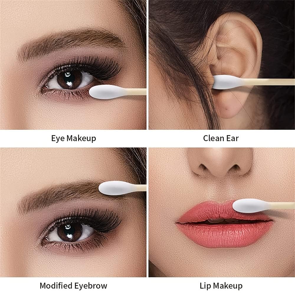 Pink Cotton Swabs 200pcs Natural Cotton Buds Biodegradable Organic Double Tips for Ear Wax Removal (200PCs,Pink)