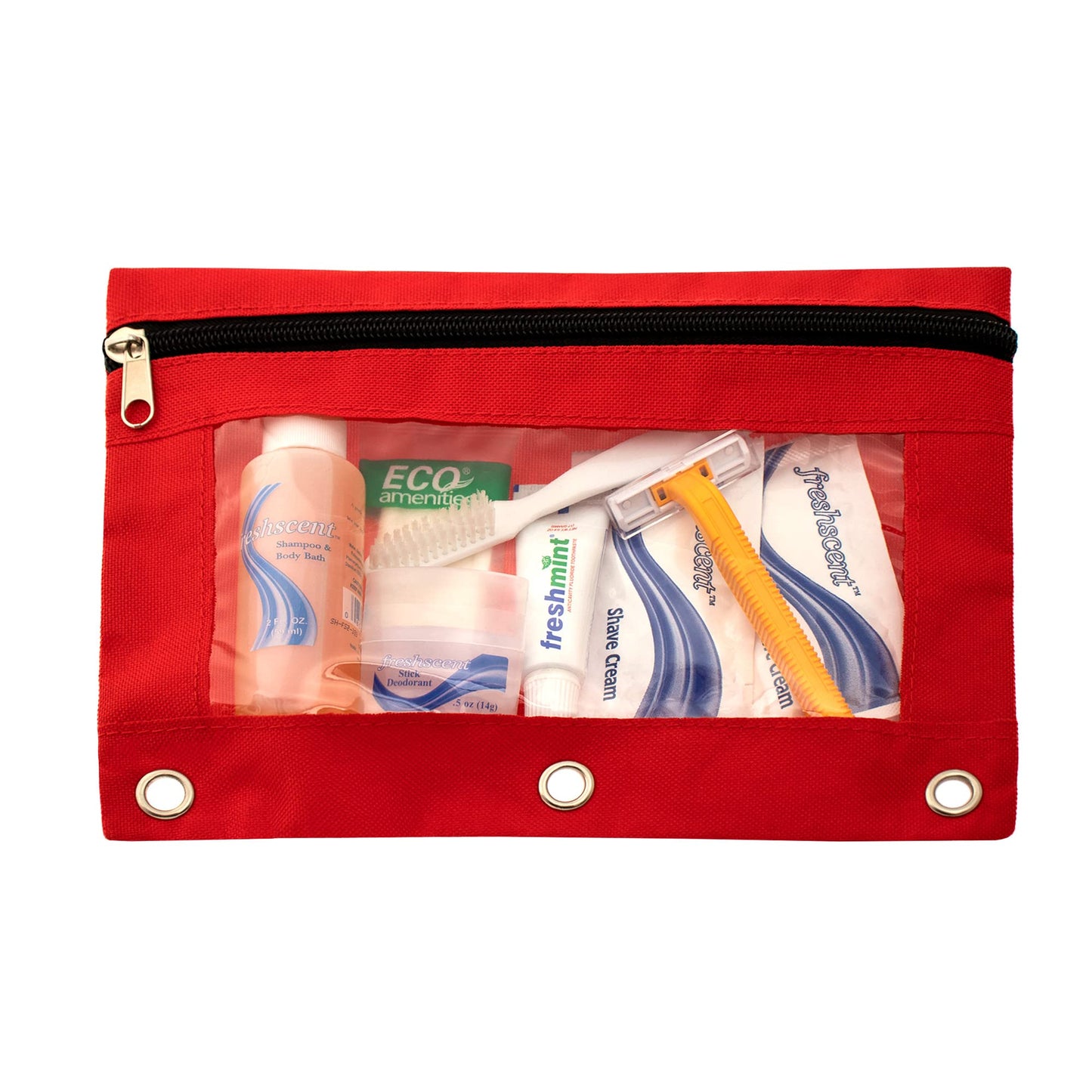 Moda West 24 Kits - Bulk Case of Wholesale Basic Toiletry Kits for Men, Women, Travel, Charity In Pouch With See Thru Window