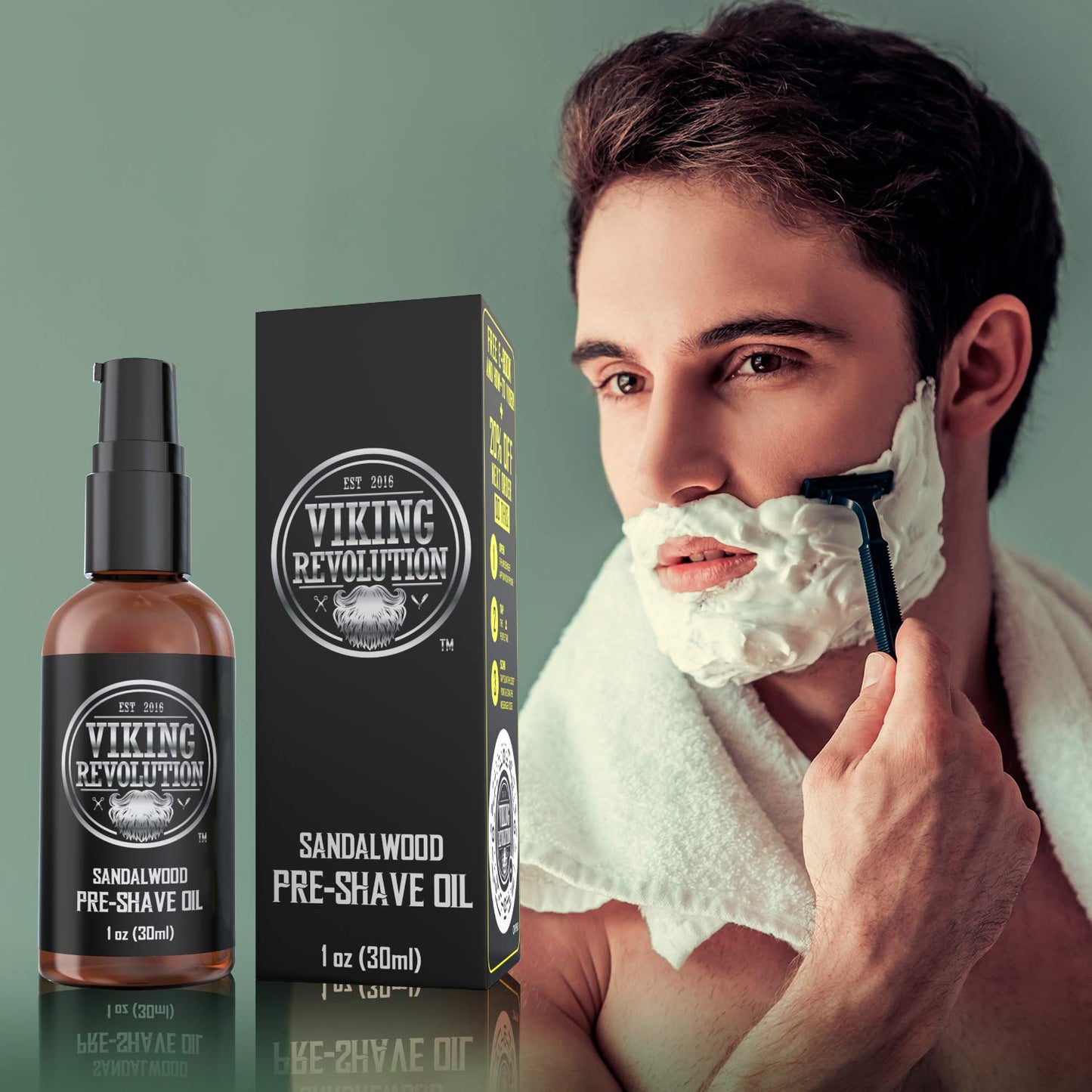 Viking Revolution Pre-Shave Oil for Men - Sandalwood Scent for Smooth, Irritation-Free Shave | 1 Fl Oz