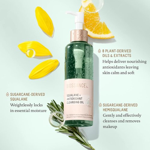 Biossance Squalane Cleansing Oil - Lightweight Makeup Remover & Hydrating Facial Oil for All Skin Types