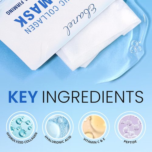 Ebanel Collagen Face Masks - 10 Pack of Hydrating Sheet Masks with Hyaluronic Acid & Vitamin C | Anti-Aging & Skin Firming