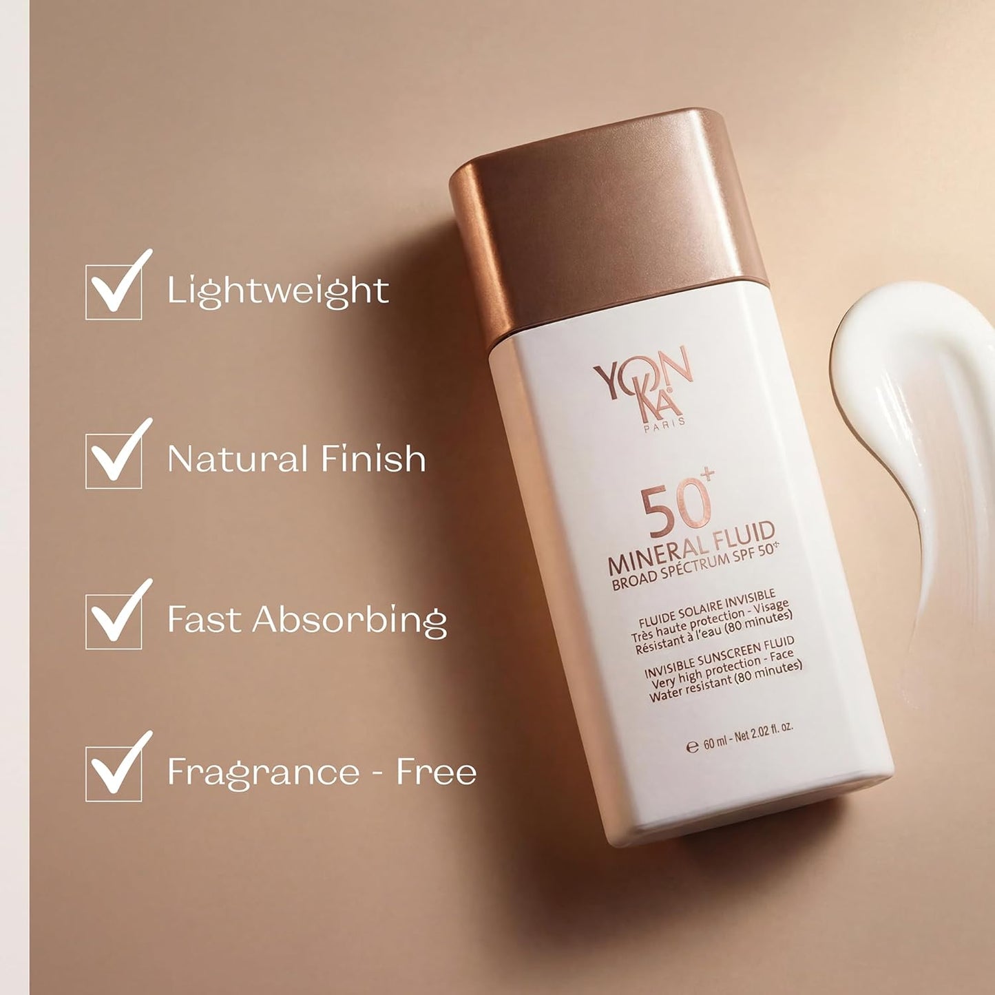 YONKA PARIS SPF 50 Mineral Fluid - Weightless Sheer Sunscreen with No White Cast | Fragrance-Free & Water-Resistant