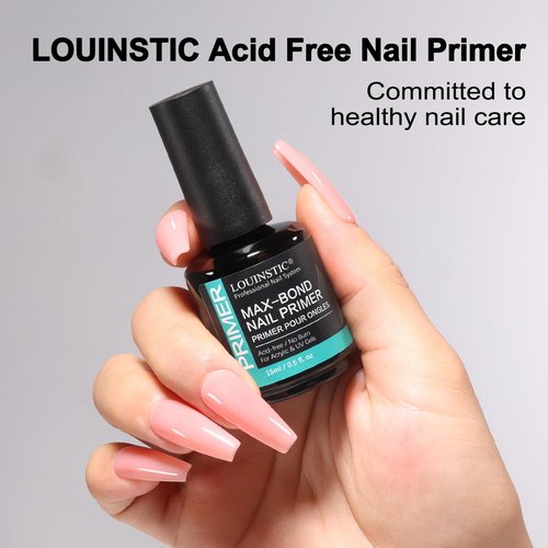 LOUINSTIC Nail Prep Dehydrator and Acid-Free Primer, Quick-Dry & Safe for Nails, for UV Gel, Acrylic, Gel Nail Polish & Press-On Nails Hema-Free – Professional Salon & DIY Manicure Kit, 15ml