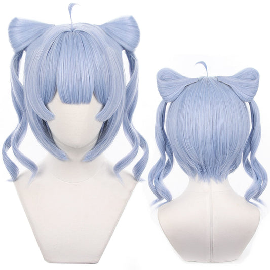 Vtuber Zaion Cosplay Wig with Blue Short Curly Hair Synthetic Fabric for Women with Free Wig Cap for Comic Con, Anime Cosplay Show, Halloween