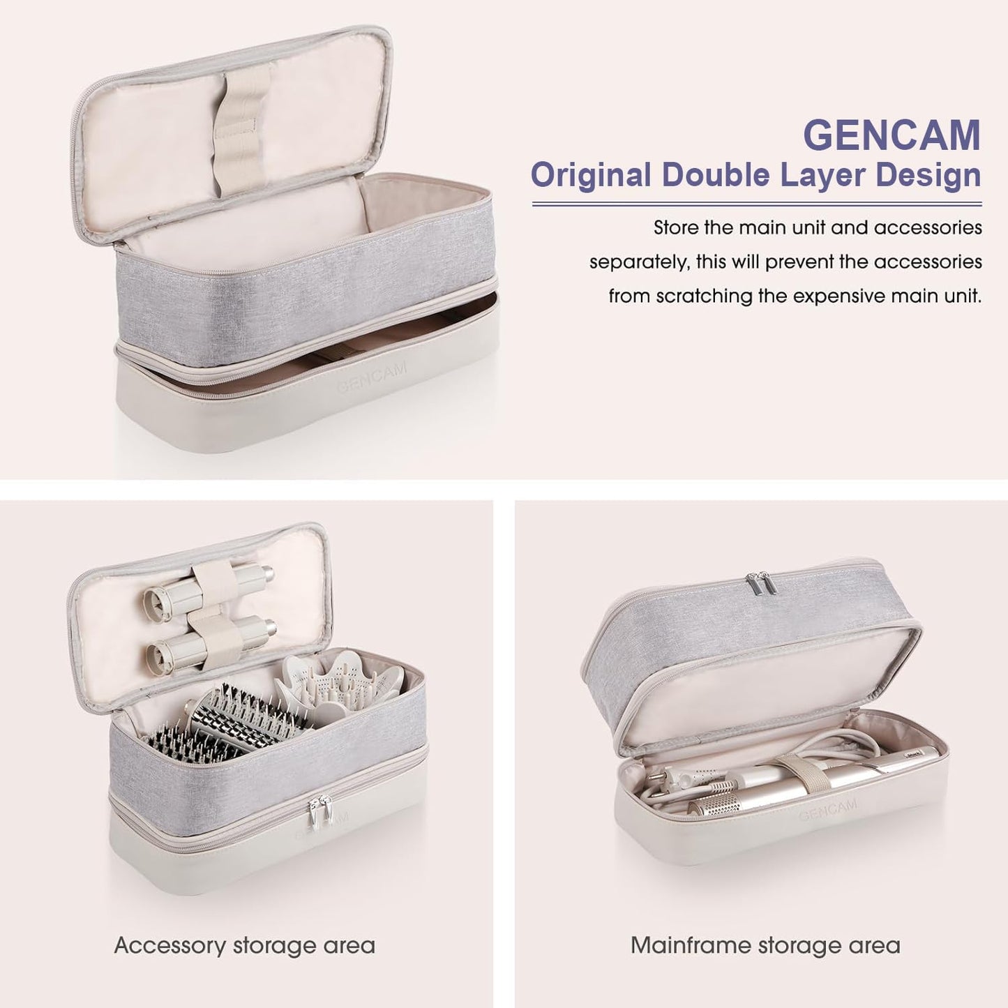 GENCAM Double-Layer Carrying Case for Shark Flexstyle, Travel Case for Shark SpeedStyle, Storage Organizer bag for Shark Flexstyle FlexFusion/Dyson Airwrap Styler and Attachments (light gray)