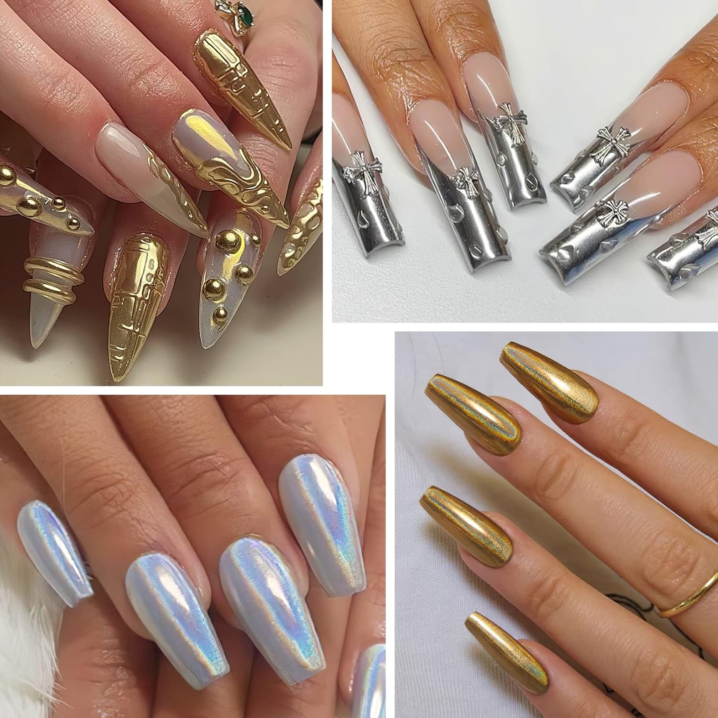 Skiennix Holographic Nail Powder Set - 6 Iridescent Colors for Stunning Metallic Nail Art