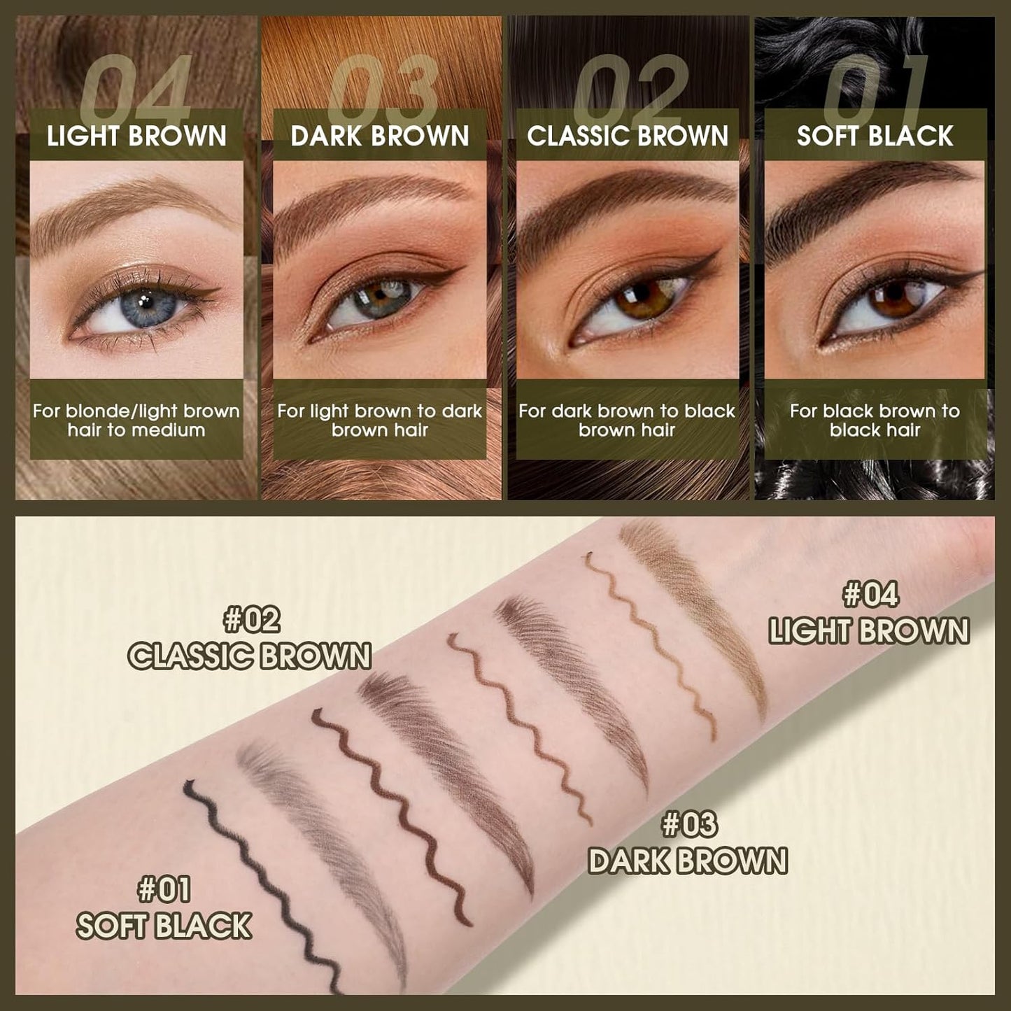UCANBE Eyebrow Pen - Dual-Ended Pencil with 4-Fork Tip & Gel Eyeliner - Dark Brown, Hair-Like Strokes