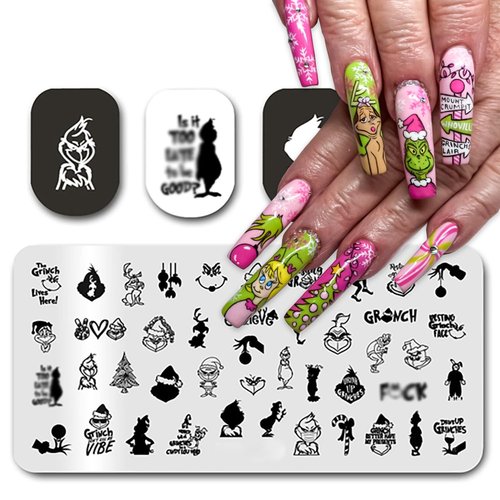 Christmas Nail Stamping Plate Cute Monster Nail Art Stamp Plates Winter Holiday Nail Stamping Plate Xmas Tree Candy Nail Art Stamping Template for Women Girls DIY Salon 1 Pcs