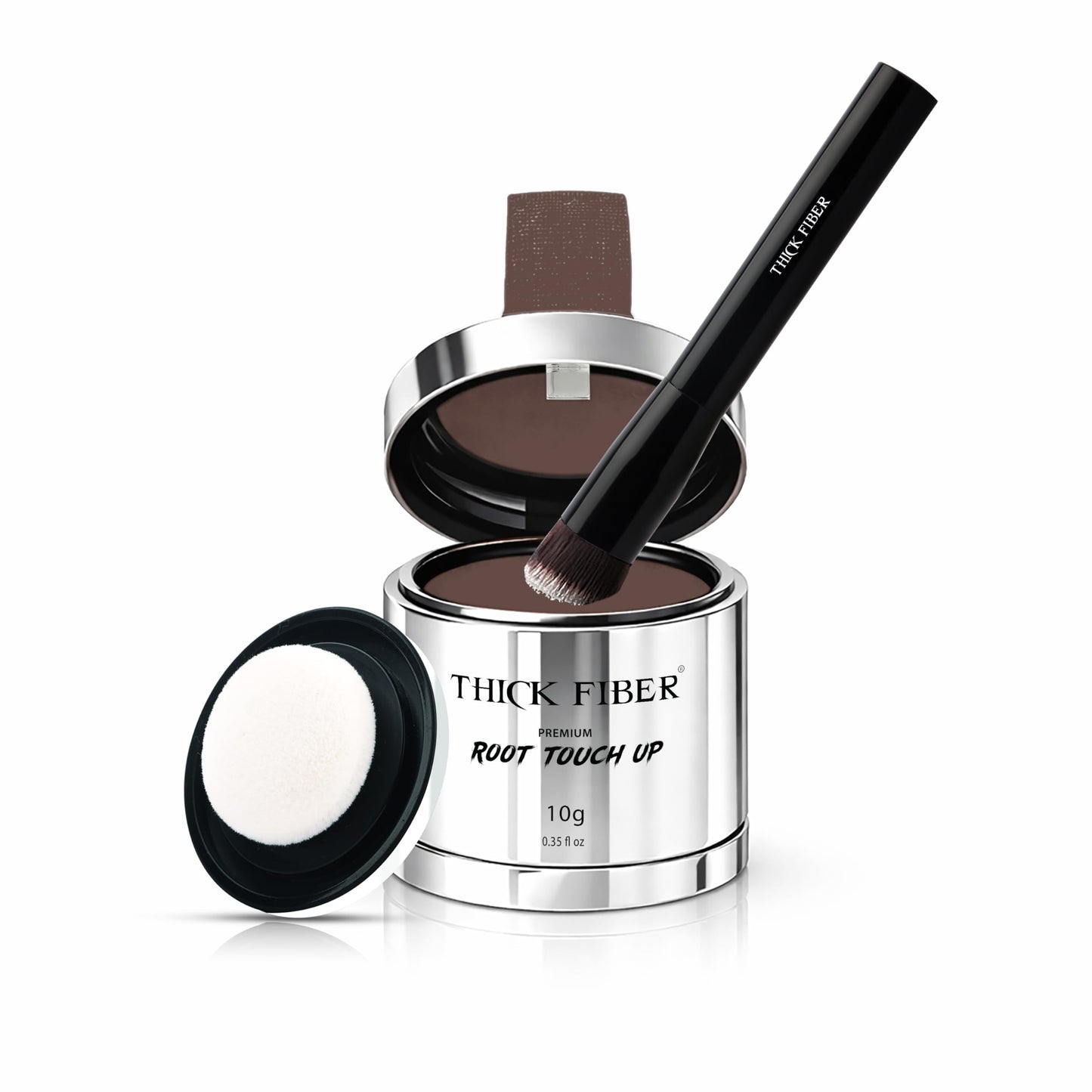 THICK FIBER Root Touch Up Powder with Brush – Covers Grey Roots, Thinning Hair & Bald Spots – Sweat & Water Resistant for Men & Women
