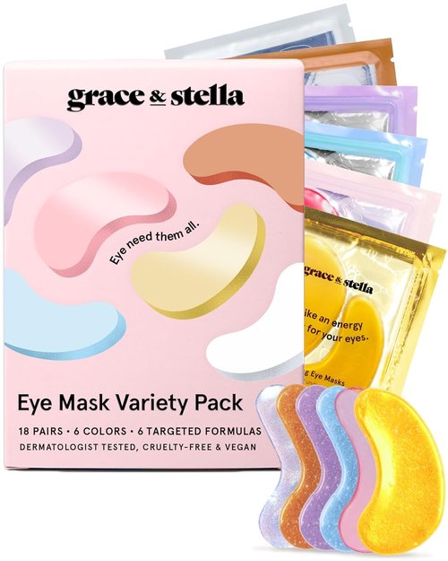 Grace & Stella Under Eye Mask Variety Pack - 18 Pairs of Gel Patches for Dark Circles - 6 Colors, Vegan